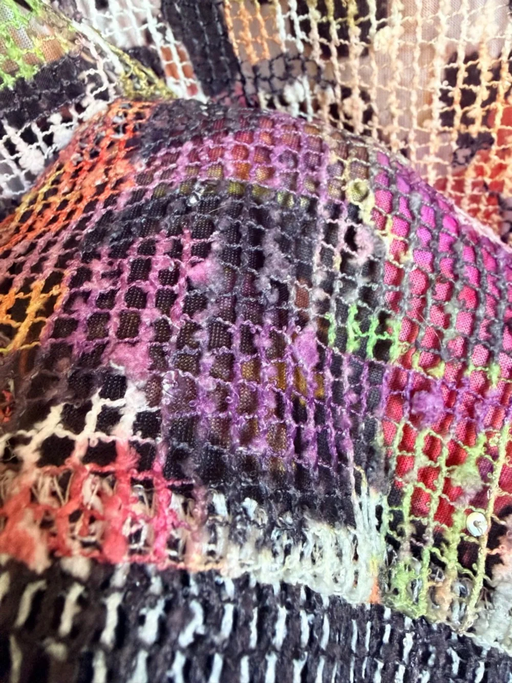Vecceli Italy Abstract Mesh Layered Top Women’s L Boho Lagenlook Knit Blouse